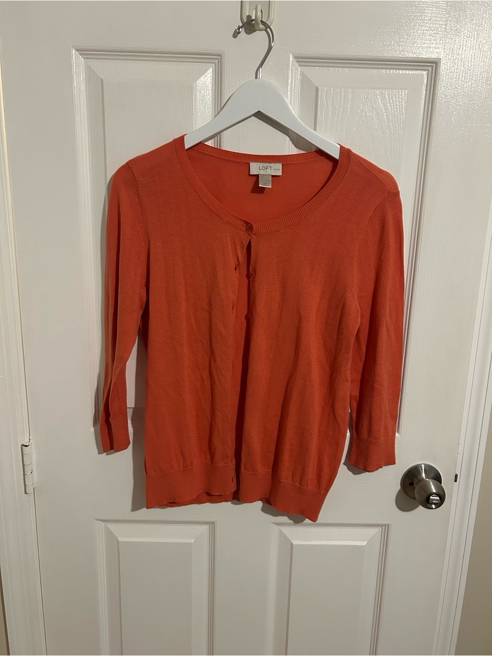 LOFT Orange Crewneck Button Cardigan